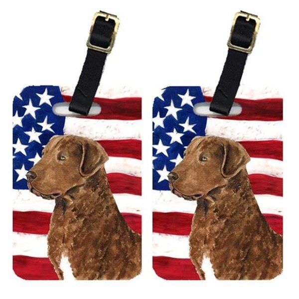 Carolines Treasures Carolines Treasures SS4016BT Pair Of USA American Flag With Curly Coated Retriever Luggage Tags SS4016BT - main